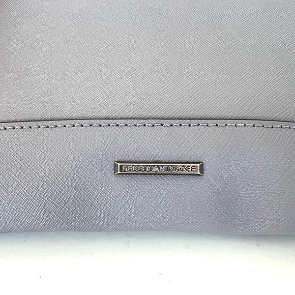 REBECCA MINKOFF Leo Gray Safiano Structure Leather Zipper Accent Envelope Clutch - Picture 8 of 16